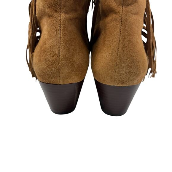 SAM EDELMAN | Rudie Brown Leather Fringe & Studded Ankle Booties 9m side zip - Picture 5 of 15